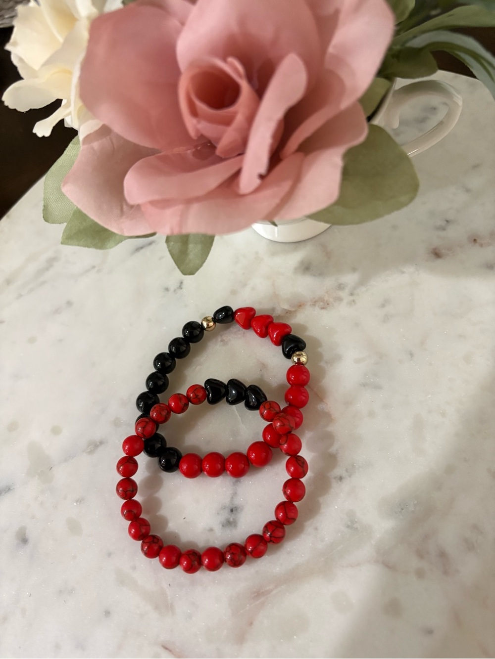 Orange and Black Beaded Heart Accent Bracelet